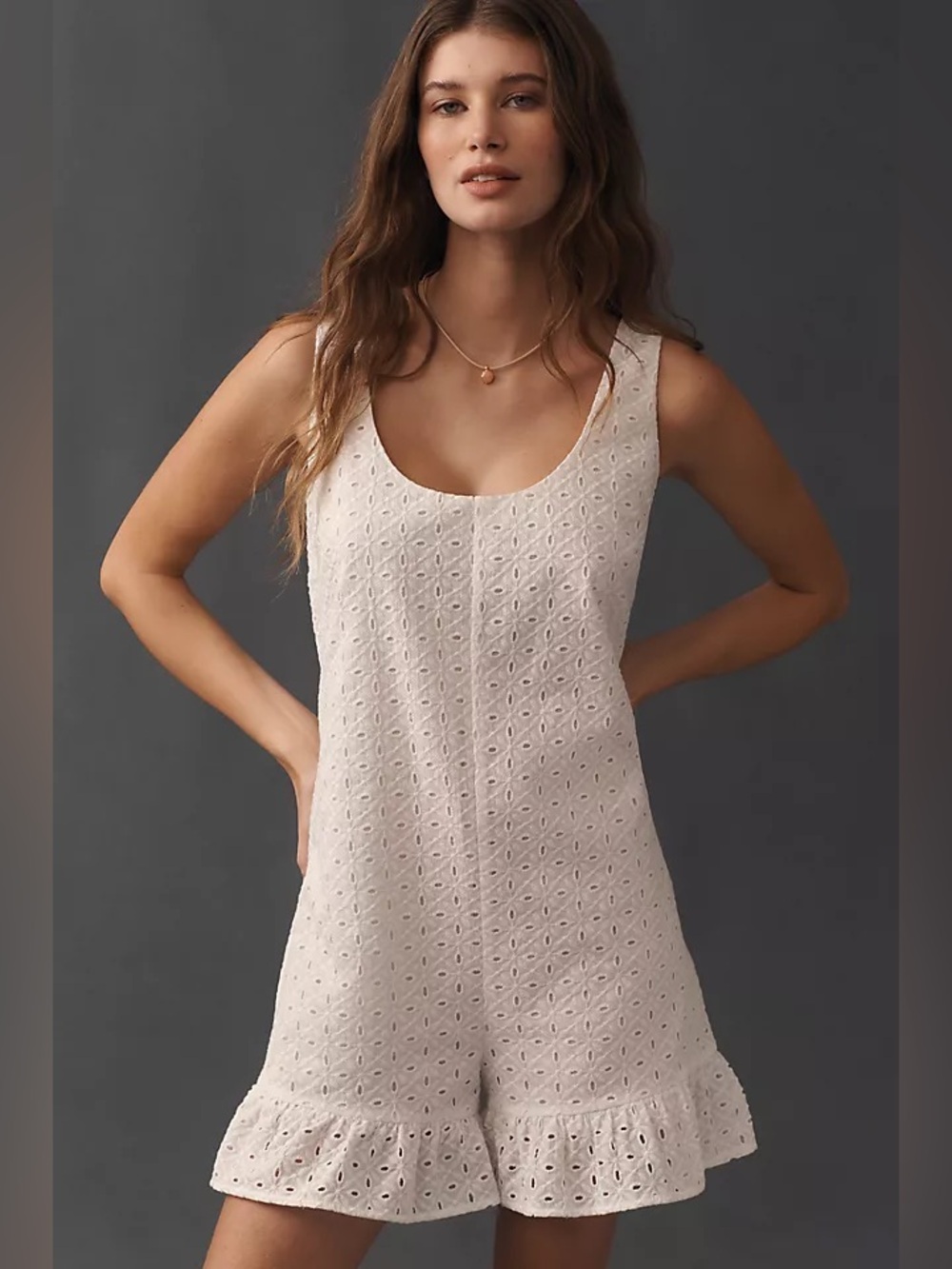 Anthropologie 4SI3NNA | RUFFLED EYELET ROMPER sz XL NWT